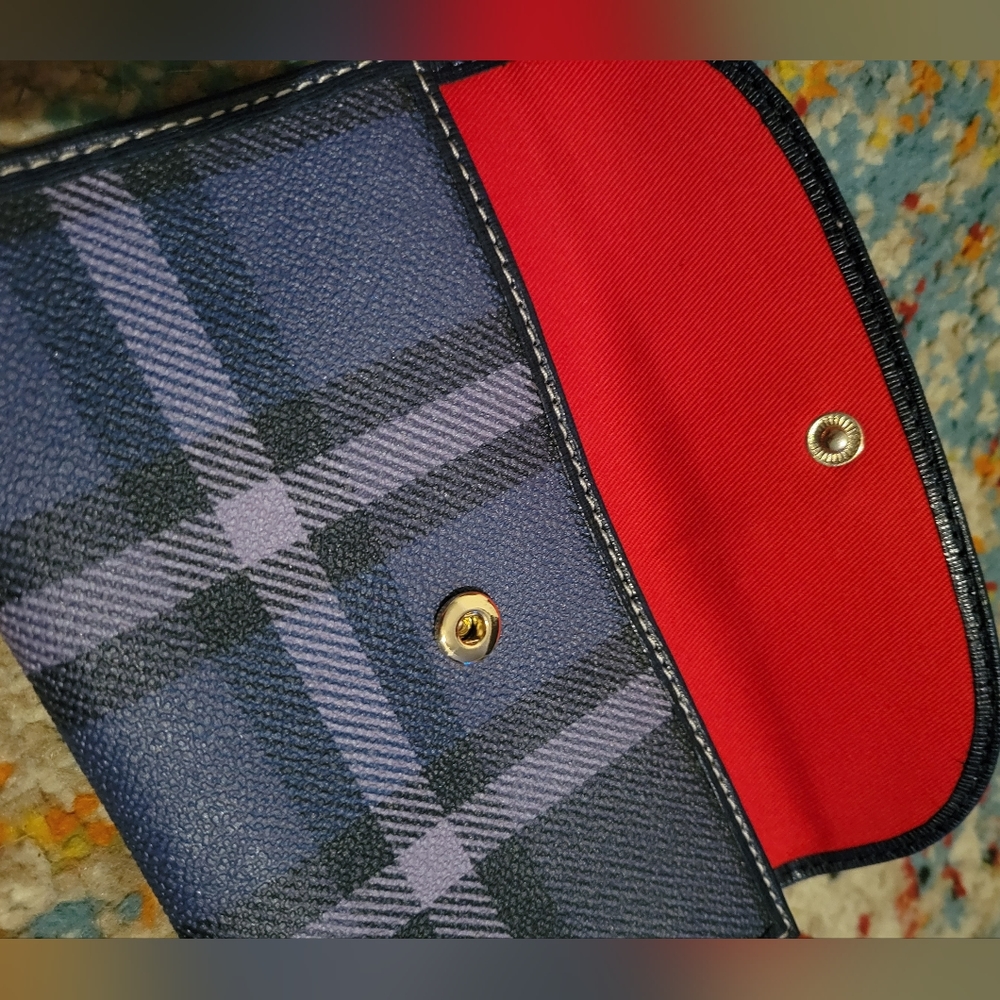 NWT Dooney & Burke Purple Plaid, red interior long wallet